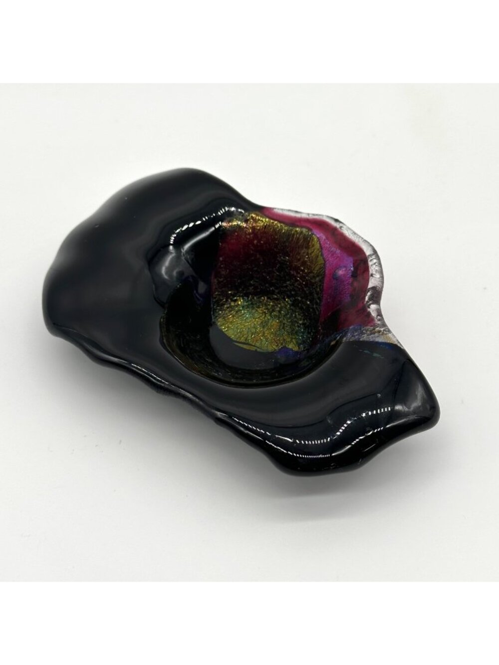 Vintage Fused Art Glass Signed 2002 Tea Light Trinket Dish Handmade Dichroic